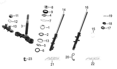 Diagrama Amortiguación delantera y dirección — Telescopio Direccion para moto Hero HUNK 160 R 2021-2025