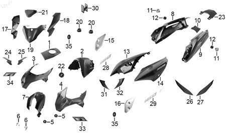 Diagrama Plásticos de color — Cubierta Posapie Del Der para moto Hero HUNK 160 R 2021-2025