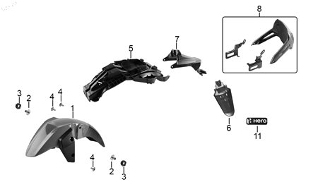 Diagrama Salpicaderas — Salpicadera Del Rojo para moto Hero HUNK 160 R 2021-2022