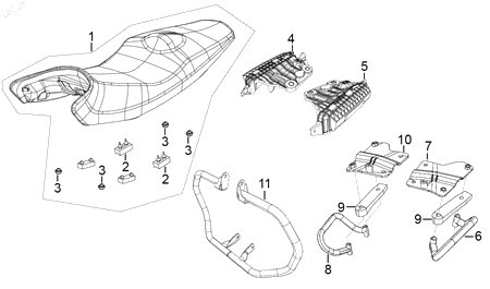 Diagrama Asientos y parrillas — Apoyabrazo Der para moto Hero HUNK 160 R 2021-2022