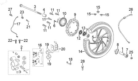 Diagrama Rueda Delantera para moto Hero HUNK XTREME 160 R 2025 — refacciones compatibles