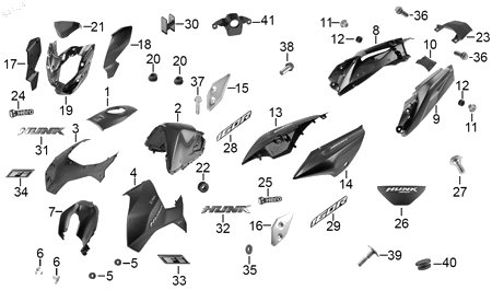 Diagrama Plásticos de color — Etiqueta 160R Der para moto Hero HUNK 160 R 2025
