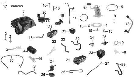 Diagrama Tanque de combustible — Filtro Bomba Combustible para moto Hero HUNK XTREME 160 R HUNK 160 R 2025-2027