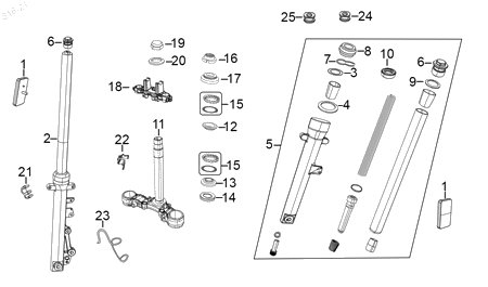 Diagrama Amortiguación delantera y dirección — Telescopio Direccion para moto Hero HUNK 190 R 2022-2024
