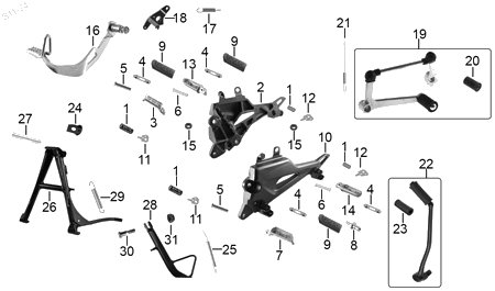 Diagrama Pedales y posapies — Goma Cubierta Leteral para moto Hero HUNK 190 R 2022-2024