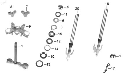 Diagrama Amortiguación delantera y dirección — Telescopio Direccion para moto Hero HUNK 250 2026-2027