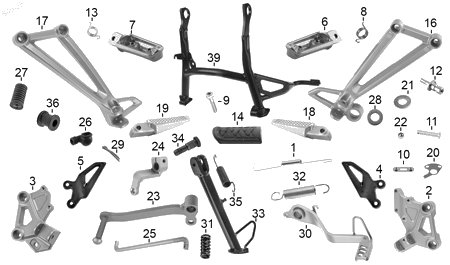 Diagrama Pedales y posapies — Arandela Plana 7mm para moto Hero HUNK 160 R HUNK XTREME 160 R HUNK 250 2021-2027