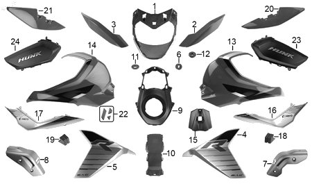 Diagrama Plásticos de color — Cubierta Sup Tanque Gris para moto Hero HUNK 250 2026-2027