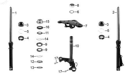 Diagrama Amortiguación delantera y dirección — Telescopio Direccion para moto Hero IGNITOR 125 2022-2024