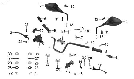 Diagrama Manubrio — Palanca Izq Clutch para moto Hero IGNITOR 125 2022-2025