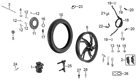 Diagrama Rueda delantera — Disco Freno Del para moto Hero HUNK 150 IGNITOR 125 2022-2025