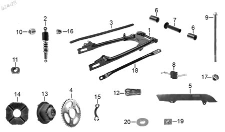 Diagrama Amortiguación Trasera y Suspensión Italika RC200 2019