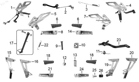 Diagrama Pedales y Posapiés Italika RT200 GP 2019