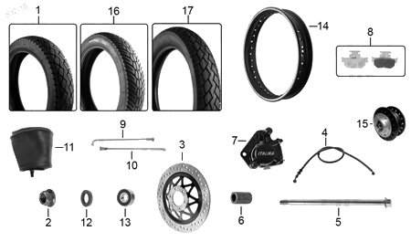 Diagrama Rueda Delantera Italika TC200 NEGRA 2020