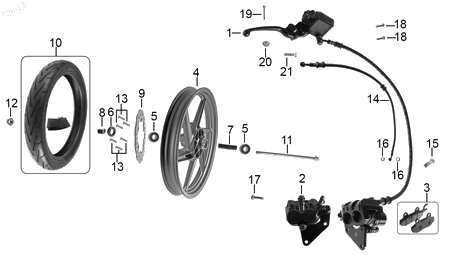 Diagrama Rueda delantera — Manguera Freno Del para moto Benelli TNT 15 2023