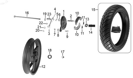Diagrama Rueda trasera — Zapatas Freno Tras para moto Benelli TNT 15 2023