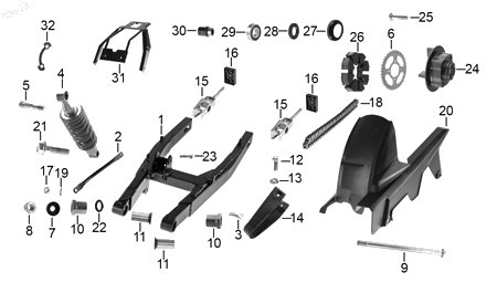 Diagrama Amortiguación trasera y suspensión — Retentor Freno Tras para moto Benelli TNT 15 2023