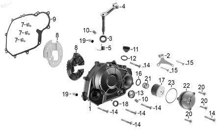 Diagrama Cubierta derecha carter — Guia Chicote Embrague para moto Benelli TNT 150I 2023-2026