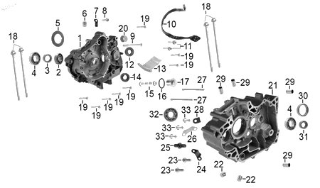 Diagrama Carter — Componente Carter Der para moto Benelli TNT 150I 2023-2026