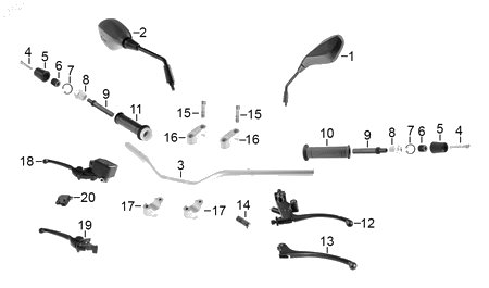 Diagrama Manubrio — Seguro Contrapeso Manubrio para moto Benelli TNT 150I TNT 25N 2023-2026