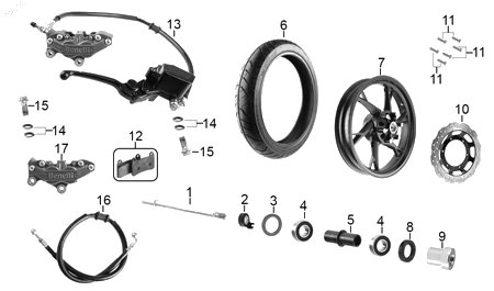 Diagrama Rueda Delantera para moto Benelli TNT 150I 2023 — refacciones compatibles
