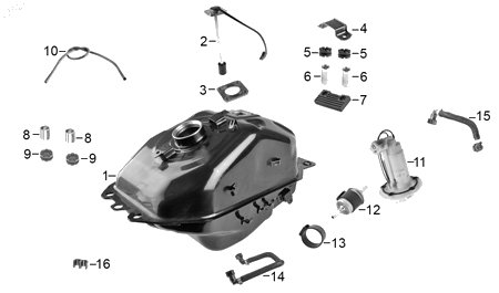 Diagrama Tanque de Combustible para moto Benelli TNT 150I 2023 — refacciones compatibles