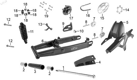 Diagrama Amortiguación Trasera y Suspensión para moto Benelli TNT 150I 2023 — refacciones compatibles