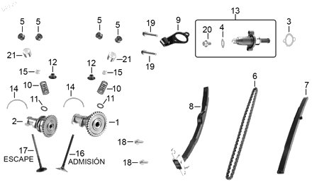 Diagrama Tren de valvulas — Goma Tensor Cadena para moto Benelli TNT 25N 2023-2026