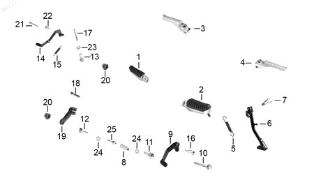 Diagrama Pedales y Posapiés para moto Benelli TNT 25N 2023 — refacciones compatibles