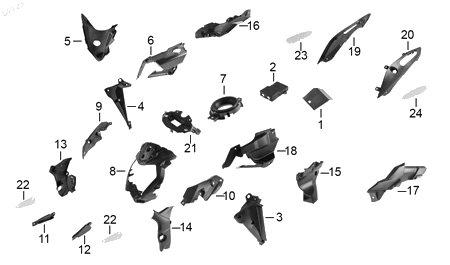 Diagrama Plásticos para moto Benelli TNT 25N 2023 — refacciones compatibles
