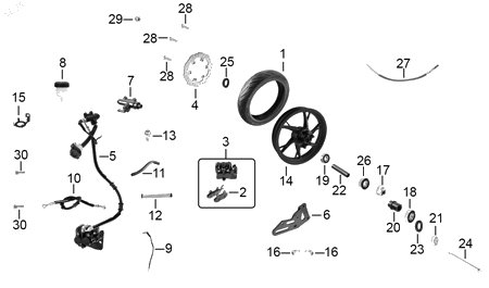 Diagrama Rueda trasera — Caliper Freno Tras Negro para moto Benelli TNT 25N 2023-2026
