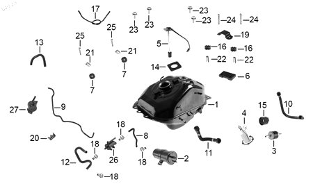 Diagrama Tanque de Combustible para moto Benelli TNT 25N 2023 — refacciones compatibles