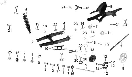 Diagrama Amortiguación Trasera y Suspensión para moto Benelli TNT 25N 2023 — refacciones compatibles
