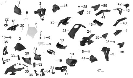 Diagrama Plásticos — Cubierta Decorativa Inf Der para moto Benelli TRK 502 2025-2026