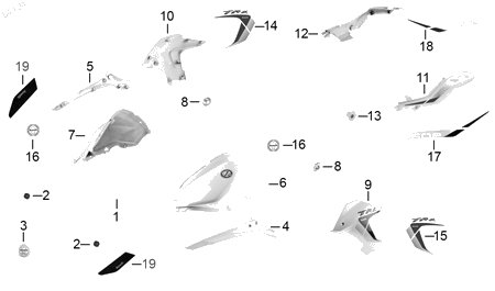 Diagrama Plásticos de color — Etiqueta Benelli Cubierta Faro Sup para moto Benelli VZ 125I TRK 502 2023-2026