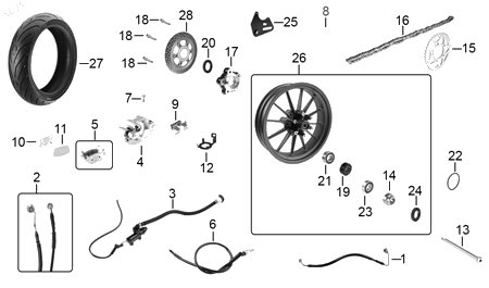 Diagrama Rueda trasera — Interruptor Freno Tras para moto Benelli 302S 2025-2026