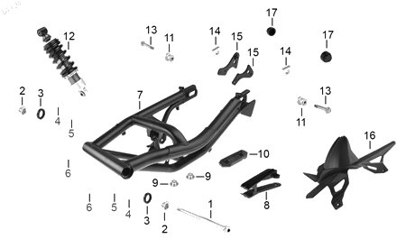 Diagrama Amortiguación trasera y suspensión — Sello Aceite 25X3X7 para moto Benelli 302S TRK 502 2025-2026