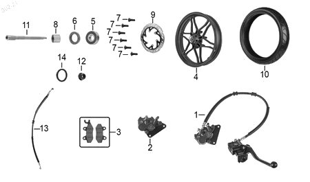 Diagrama Rueda Delantera para moto Italika FT150GTS 2017 — refacciones compatibles