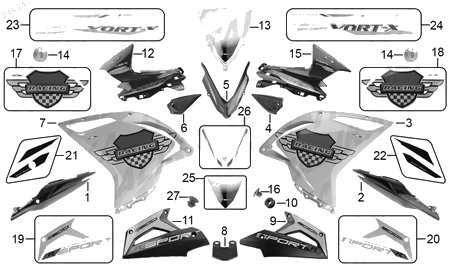 Diagrama Plásticos de Color Italika VORT-X 300R RACING 2025