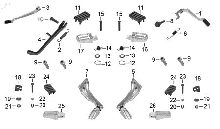 Diagrama Pedales y Posapiés Italika VX250 2022