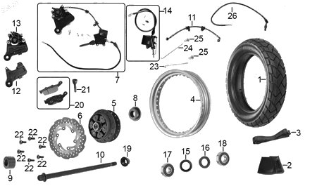 Diagrama Rueda trasera ( f 15 ) — Balatas Freno Tras para moto Italika RT200 VX250 280Z GPS 2020-2026
