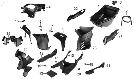 Diagrama Plásticos — Plataforma Posapies para moto Benelli VZ 125I 2023-2025