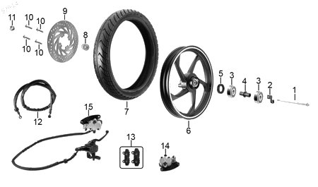 Diagrama Rueda Delantera para moto Benelli TNT 150I 2023 — refacciones compatibles