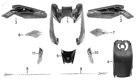 Diagrama Plásticos de Color Italika WS150 SPORT 2023