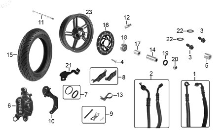 Diagrama Rueda delantera — Balero Bola Radial 6201 para moto Hero DASH 125 XOOM 110 2022-2027
