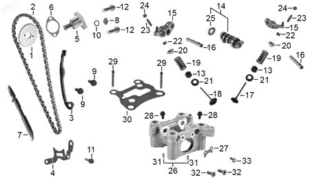 Diagrama Tren de valvulas — Cadena Tiempo para moto Hero HUNK 190 R XPULSE 200 T XPULSE 200 2022-2027