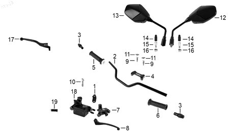 Diagrama Manubrio — Espejo Izq Negro para moto Hero XPULSE 200 2024