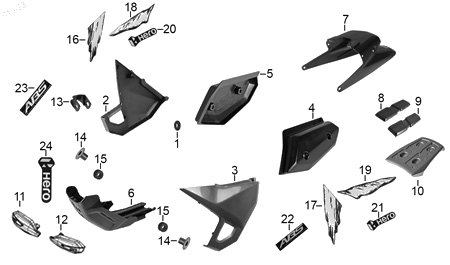 Diagrama Plásticos de color — Cubierta Protector Puño Izq Blanco para moto Hero XPULSE 200 X XPULSE 200 XPULSE 200 FI 2022-2025