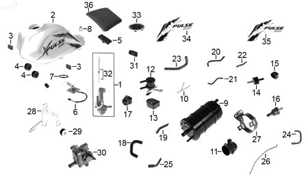 Diagrama Tanque de combustible — Etiqueta Tanque Der Tipo 3 para moto Hero XPULSE 200 2022-2024