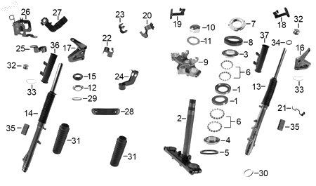 Diagrama Amortiguación delantera y dirección — Tornillo 10X65 para moto Hero XPULSE 200 4V 2026-2027